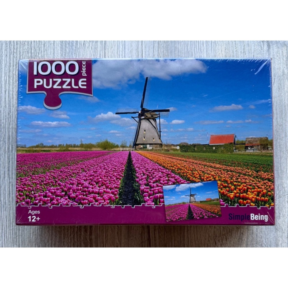 Simple Being 1000 Piece Jigsaw Puzzle The Flower Fields Windmill Landscape New